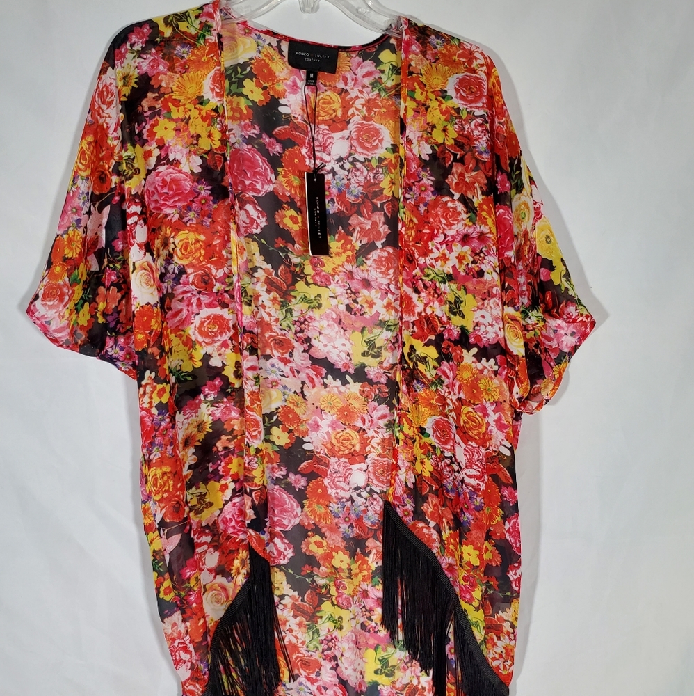 ROMEO & JULIET FLORAL FRINGE KIMONO BEACH COVER